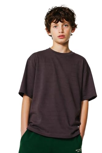 Image of Alan Jones Clothing Boys Oversized T-Shirt with Embossed Stripe Design | Half Sleeve Round Neck Casual Tee for Kids