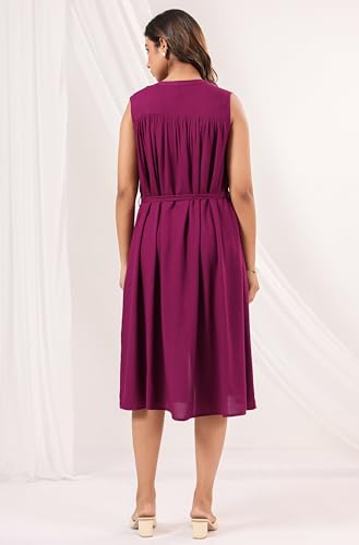 Image of Janasya Women's Rayon Solid A-line Dress