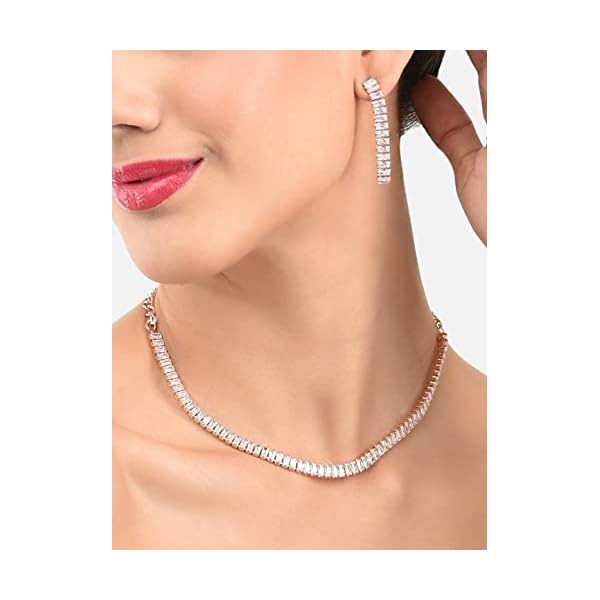 ZAVERI PEARLS Rose Gold Dazzling Baguette Cubic Zirconia Necklace Earring & Bracelet Set For Women-ZPFK12570 - Image 6