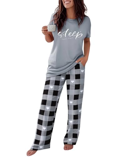 Image of CHICME Womens Pajamas Sets 2 Piece Short Sleeve Lounge Set Printed Loose Pants Pj Sets Loungewear Set