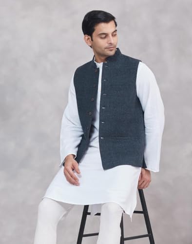 Veste Nehru homme vêtement bleu texturé confortable taille 42