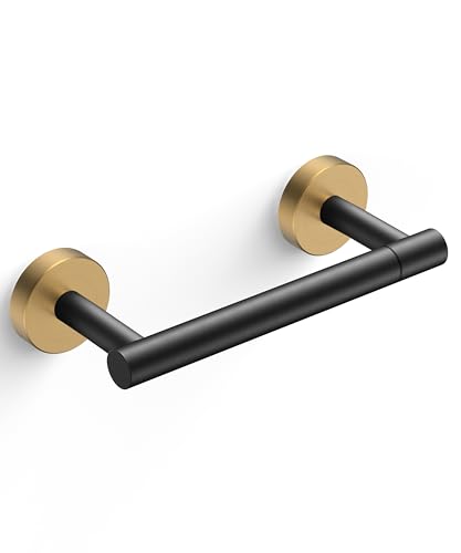 Image of FORIOUS Toilet Paper Holder Wall Mount, Stainless Steel Rustproof Double Post Pivoting Tissue Roll Holder for Bathroom, Commercial Toilet Paper Dispenser, Matte Black & Brushed Gold