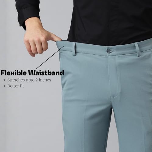 Image of SUBTRACT Men 4 Way Stretch Wrinkle Free Slim Fit Formal Trouser in with 2 Inch Flexible Waistband | Men's Trousers for Office Or Party