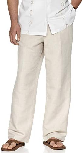 THWEI Linen Pants Mens Casual Pants Drastring Loose Fit Summer Pants Lightweight Casual Beach Pants for Men Khaki