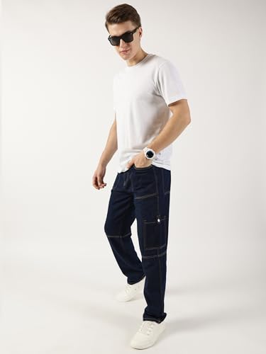 Image of Thomas Scott Mens Mid Rise Relaxed Fit Cotton Cargo Jeans