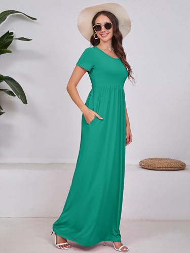 Image of DEARCASE Maxi Dress for Women Short Sleeve Casual Summer Loose Plain Comfy Long Dresses with Pockets