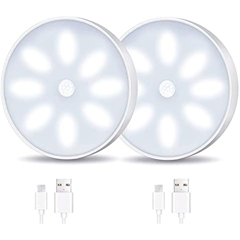 2 Pack LED Night Light with Motion Sensor, LED Cabinet Lighting, USB Rechargeable Light with Auto/On/Off Modes Intelligent Interior Lighting Cover