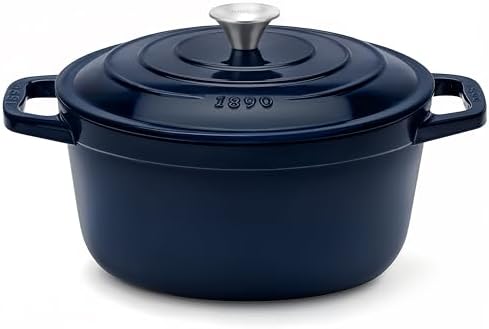 Cocotte Ronde Fonte Émaillée 25 cm ALMA25, Capacité 4,7 L, Bleu M...