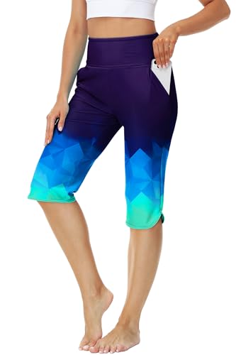 Image of AOBUTE Womens Swim Capris Pant Sun Protection High Waisted Swimming Leggings with Pockets (No Lining)