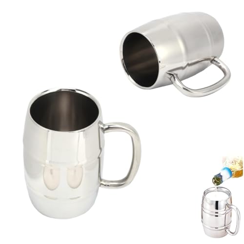 2pcs chope à bière en acier inoxydable, chope à bière à double paroi en métal chope à bière tasse de voyage avec poignée tasse à café pour boissons chaudes et froides