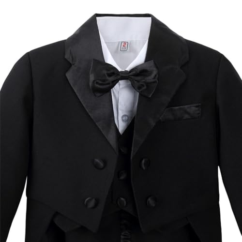 Dressy Daisy Baby Boy Tuxedo 5 Pieces Set Formal Dress Suit Gentleman Tux Wedding Outfit Black White Ivory4