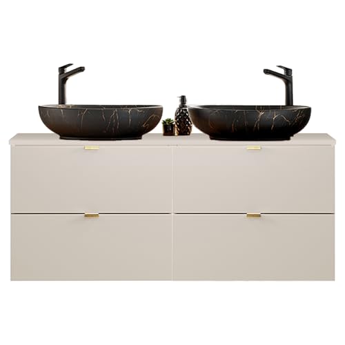 Lomadox Meuble de salle de bain avec double lavabo 120 cm en cachemire mat, DURANGO-56, 4 tiroirs, lavabo en céramique