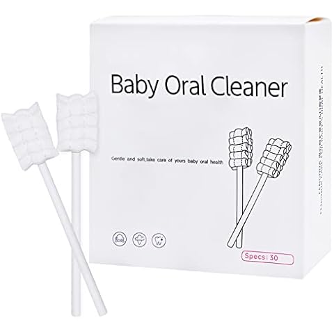 Baby Toothbrush, Uooker 30 Pcs Disposable Soft Gauze Infant Toothbrush Clean Baby Mouth, Baby Tongue Cleaner, Baby Oral Cleaning Stick Dental Care, Baby First Toothbrush for Mouth Tongue Cleaning Cover