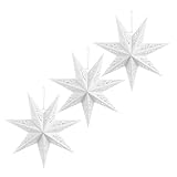 ERINGOGO Pantallas de Papel White en Forma de Estrella de Puntas, Ligeras y Versátiles para Decoración Colgante en Techo y Fiestas, Paquete de 3 Piezas