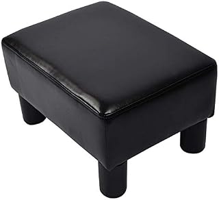 windaze Ottoman Footrest Stool PU Leather Seat Couch Small Chair,Black