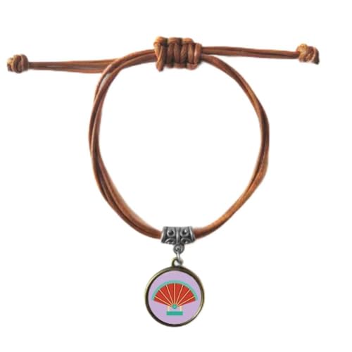 Bracelet chine couple en cuir noir et marron avec médaillon éventail traditionnel