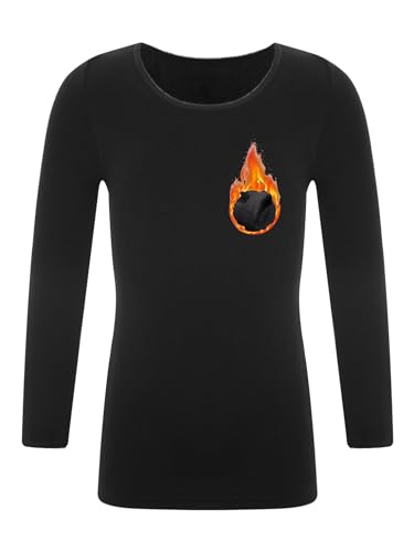 Yeahdor Kids Girls Winter Warm Top Long Sleeve Athletic Base Layers Gymnastic Yoga Dance Training Shirts T-Shirts A Black 7-10 Years