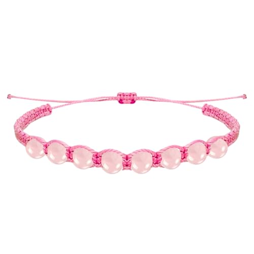 cotigo - Pulsera de Piedra Natural para Mujer y Hombre, Ajustable y Hecha a Mano con Hilo Encerado Resistente, Amuleto de Energía Positiva, Protección y Buena Suerte (Cuarzo Rosa 6mm)