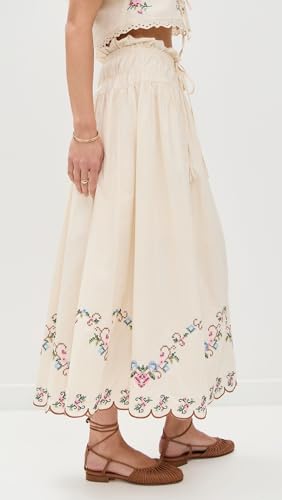 MOON RIVER Women's Eyelet Scallop Hem Midi Skirt4