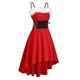 Photo Gallery ljfli santa claus - costume da donna in peluche cartoon santa a-line, abito natalizio con spalline rosse, senza spalline, cravatta, colore: nero Photo Gallery ljfli santa claus - costume da donna in peluche cartoon santa a-line, abito natalizio con spalline rosse, senza spalline, cravatta, colore: nero