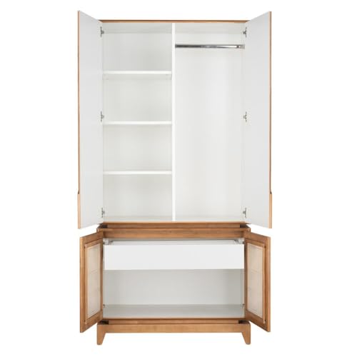 Image of Wakefit Wardrobe | 3 Year Warranty | Solid Wood Almirah, Cupboard for Clothes Storage | 2 Door, 1 Drawer, 1 Hanging Space | Kente - Midas Gold