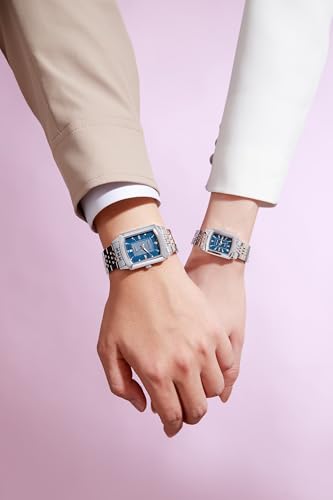 Image of Giordano Analog Pair Watch for Unisex with Square Dial, Crystal Indices, Date Display and Stainless Steel Strap