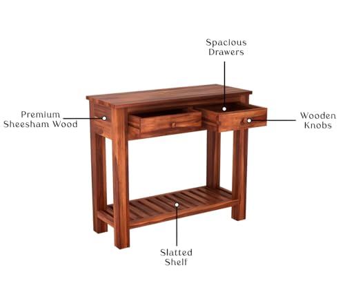 Image of Solid Sheesham Wood Console Table for Living Room Furniture | Hallway Enteryway Console for Home and Office | (Honey Finish)