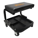 K Tool International XD74984 Automotive Creeper Seat with Tool Storage for Garages, Repair Shops, and DIY, Padded Seat, 350 lbs., Heavy Duty Tubular Steel Frame, (4) Swivel Casters, Black/Orange