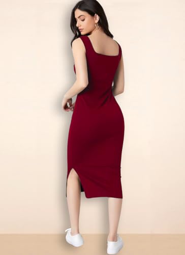 Image of rosery paris Square Neck Sleeveless Black Bodycon Dress for Women and Casual wear