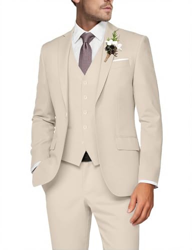 Mens 3 Piece Slim Fit Suit Set, 2 Button Solid Blazer Jacket Vest Pants Business Tuxedo