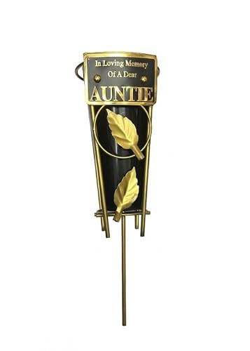 Direct Florist Supplies Black - In Loving Memory Memorial Metal Spike - Grave Pot Flower Vase Tribute Crematorium Loved One Relative Graveside (Auntie)
