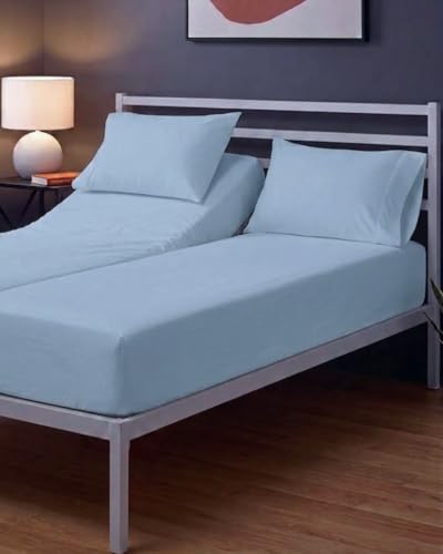Image of Sleepy Town Split King Size Bed Sheets - 4 Piece - NO Flat Sheet Included - Split King Sheet Set - Soft, Comfy & Cooling - Easy Care - Wrinkle & Fade Free - Brushed Microfiber Bed Sheets (Sky Blue)