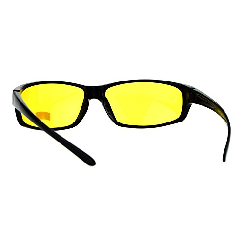 Mens Driving Yellow Driving Lens Warp Around Sport Biker Sunglasses Black4