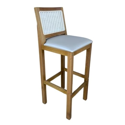 Banqueta Alta de Madeira com Encosto Madrid - Jequitibá (Assento Pérola)