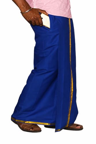 Image of PRAKASAM COTTON Welcro Pocket Dhoti | Jari Border Readymade Cotton Dhoti for Men