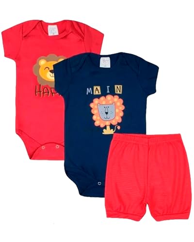 Kit 3 Peças Body Bebê Estampado Manga Curta com Short Roupa Bebe Algodão para Menino ou Menina (G, M