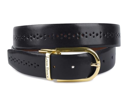 Image of LOUIS STITCH Men's Spanish Leather Reversible Belt 1.25 inch (35mm) Handcrafted Formal Waist Strap Officewear Men Gents Boys (Black /Tan) (LSBE-VB-CPBG)