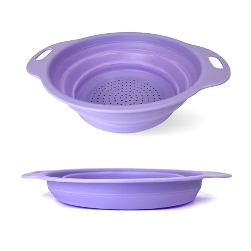 Lizzy Pastel Collapsible Colander | Drain Basket Silicone Strainer Collapsing Food Sieve Foldable Draining Bowl for Pasta Vegetable Fruit Washer Folding Kitchen (Lilac)