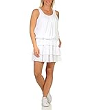 DK108-passend für Konfektionsgröße 36 - 40. Traumhaft schöne, ärmellose Sommertunika mit Volant-Rüschen in tollen Sommerfarben. Das elastische Zugband auf Taillienhöhe sorgt für perfekten Sitz. Durch den legeren, lockeren Schnitt kaschiert es perfekt kleine Rundungen.