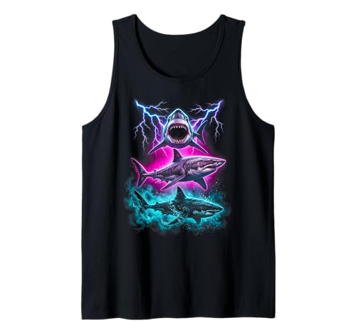 Shark Lightning Ocean Fantasy Wildlife Art Design Tank Top