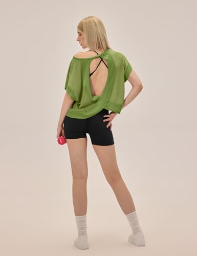 Image of UNIANKIYA Open Back Workout Tops for Women Loose Fit Athletic Crop Tee Short Sleeve Gym Running Yoga Shirt