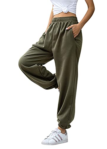 Arogone Sweatpants For Women Baggy Drawstring Hight Waist Cinch Bottom Athletic Joggers Casual Lounge Pants Pockets Green L #TOP3