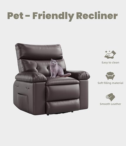 Image of GarveeHome Oversized Recliner Chair - PU Leather Manual Recliner for Adults, Lazy Chair with 1.5X Sponge Comfort Arm and Back for Living Room, Bedroom