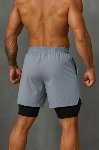 Image of THIRD QUADRANT 2-in-1 Running or Gym Lycra Shorts for Men || Quick-Dry Athletic Shorts ||with Built-in Liner, Black