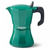 Oroley - Cafetera Italiana Petra | Base de Acero Inoxidable | 6-9-12 Tazas | Cafetera Inducción, Vitrocerámica, Fuego y Gas | Estilo Tradicional (Verde, 12 Tazas)