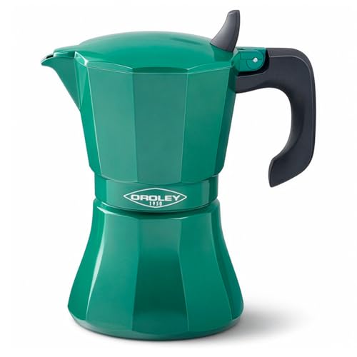 Oroley - Cafetera Italiana Petra | Base de Acero Inoxidable | 6-9-12 Tazas | Cafetera Inducción, Vitrocerámica, Fuego y Gas | Estilo Tradicional (Verde, 6 Tazas) Oroley - Cafetera Italiana Petra | Base de Acero Inoxidable | 6-9-12 Tazas | Cafetera Inducción, Vitrocerámica, Fuego y Gas | Estilo Tradicional (Verde, 6 Tazas)