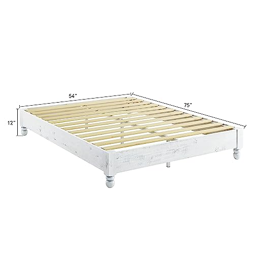 Musehomeinc Wood Platform Bed Frame Rustic Style,Mattress Foundation(No Boxspring Needed), White Washed Finish, King #TOP2