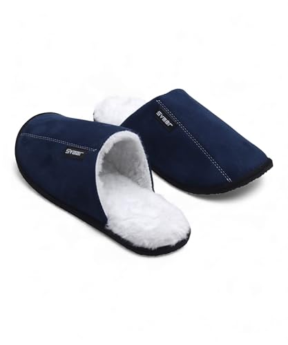 Image of SVAAR Men's Warm Winter Slippers, Cozy Fur Flip Flop Slip-On House Shoes, Indoor Bedroom Slides & Closed-Toe Home Clogs Sandals