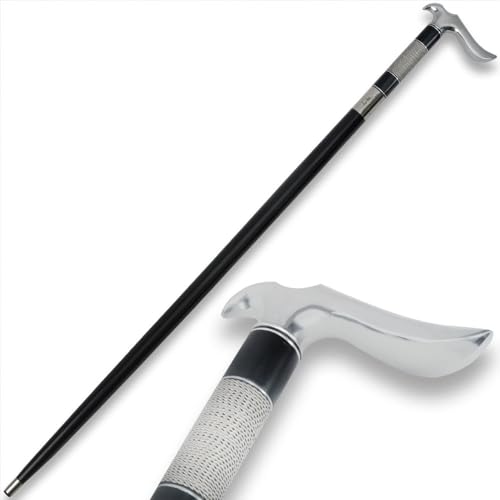 Gil Hibben Walking Cane | Matte Black Color | Stainless Steel Handle | Equipped with Rubber Toe | Silver Wire Wrap Accents | Use for Daily Walks or a Stylish Accessory | Overall Length 37 3/8