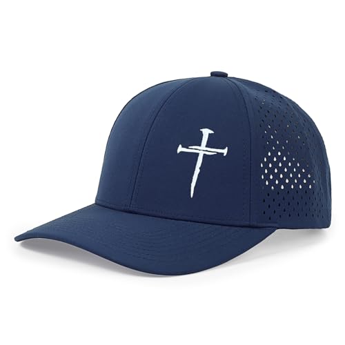 TGQLKPD 3 Nails Cross Hats for Men Christian Faith-Based Religious Baseball Cap with Triple-Nail Cross Design Nylon Mesh Navy Blue